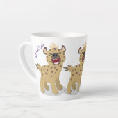 Cute grappige hyena lachende cartoon illustratie latte mok (Linkerhoek)