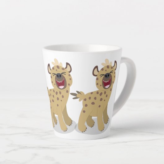 Cute grappige hyena lachende cartoon illustratie latte mok (Rechterhoek)