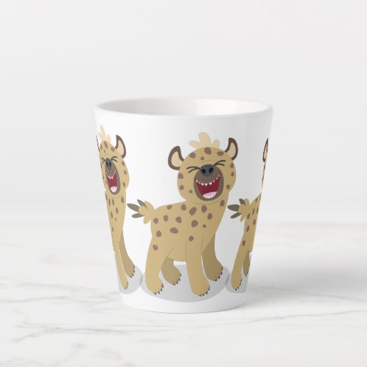 Cute grappige hyena lachende cartoon illustratie latte mok (Voorkant)