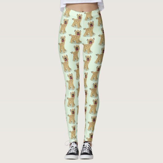Cute grappige hyena lachende cartoon illustratie leggings (Voorkant)