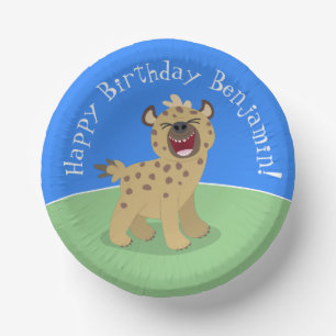 Cute grappige hyena lachende cartoon illustratie papieren kommen