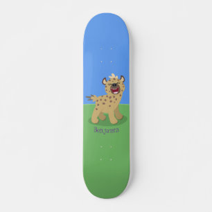 Cute grappige hyena lachende cartoon illustratie persoonlijk skateboard