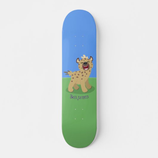 Cute grappige hyena lachende cartoon illustratie persoonlijk skateboard (Voorkant)
