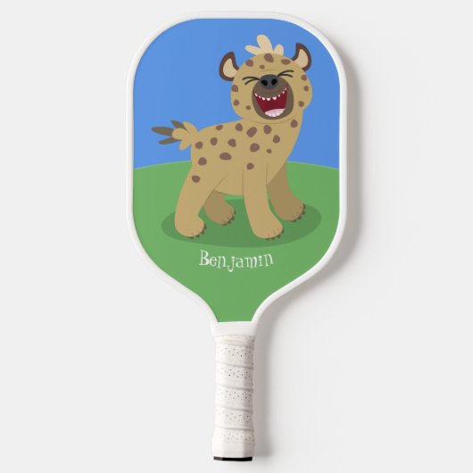 Cute grappige hyena lachende cartoon illustratie pickleball paddle (Achterkant)