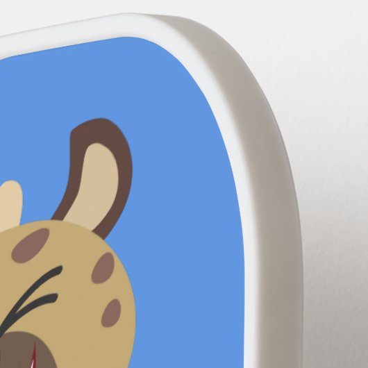 Cute grappige hyena lachende cartoon illustratie pickleball paddle (Links Detail)