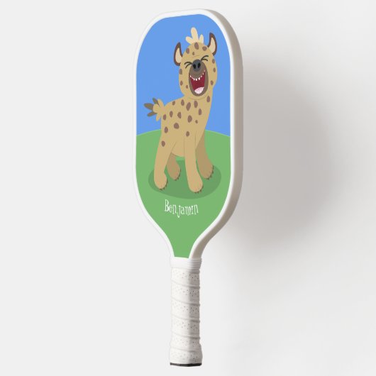 Cute grappige hyena lachende cartoon illustratie pickleball paddle (Links)