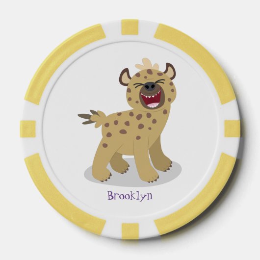 Cute grappige hyena lachende cartoon illustratie poker chips (Voorkant)
