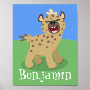 Cute grappige hyena lachende cartoon illustratie poster