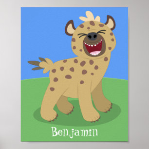 Cute grappige hyena lachende cartoon illustratie poster