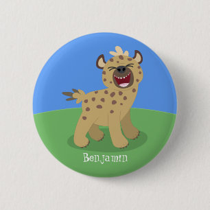 Cute grappige hyena lachende cartoon illustratie ronde button 5,7 cm