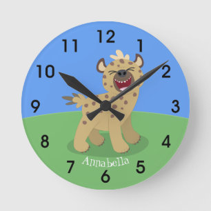 Cute grappige hyena lachende cartoon illustratie ronde klok