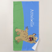 Cute grappige hyena lachende cartoon illustratie strandlaken (Voorkant)