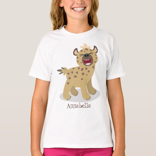 Cute grappige hyena lachende cartoon illustratie t-shirt (Voorkant)
