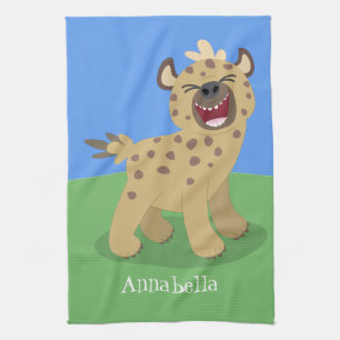 Cute grappige hyena lachende cartoon illustratie theedoek
