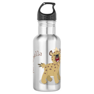Cute grappige hyena lachende cartoon illustratie waterfles