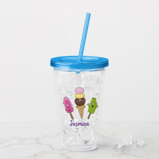 Cute grappige ijsjes cartoon trio acryl drinkbeker (Achterkant ijs)