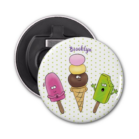 Cute grappige ijsjes cartoon trio button flesopener (Voorkant)