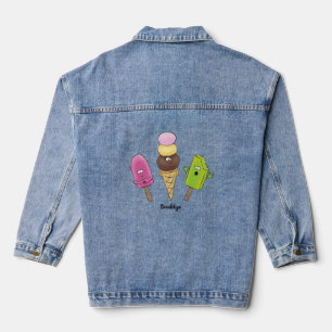 Cute grappige ijsjes cartoon trio denim jacket