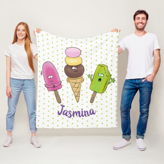 Cute grappige ijsjes cartoon trio fleece deken (In situ)