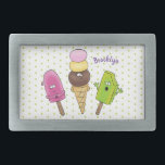 Cute grappige ijsjes cartoon trio gesp<br><div class="desc">Dit schattige ontwerp bevat twee popsicles en een ijsje in een grappige illustratiemodus. Yummy weet dat je een gevoel van zondigheid hebt.</div>