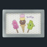 Cute grappige ijsjes cartoon trio gesp<br><div class="desc">Dit schattige ontwerp bevat twee popsicles en een ijsje in een grappige illustratiemodus. Yummy weet dat je een gevoel van zondigheid hebt.</div>