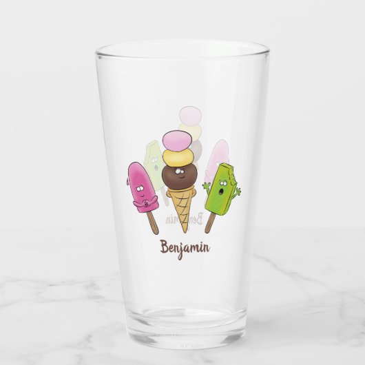 Cute grappige ijsjes cartoon trio glas (Achterkant)