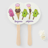 Cute grappige ijsjes cartoon trio handwaaier (Voorkant en achterkant)