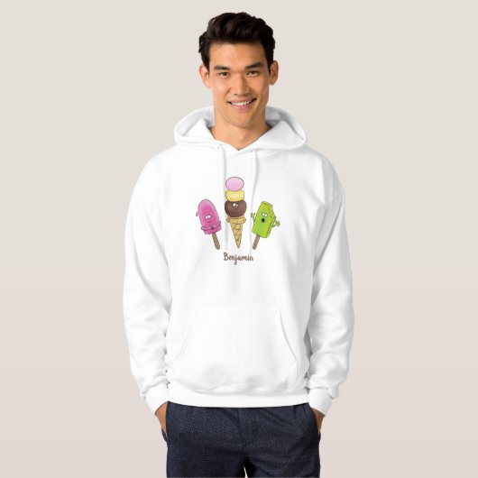 Cute grappige ijsjes cartoon trio hoodie (Voorkant volledig)