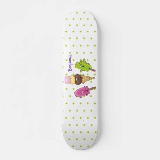 Cute grappige ijsjes cartoon trio persoonlijk skateboard (Voorkant)
