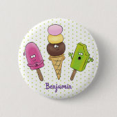 Cute grappige ijsjes cartoon trio ronde button 5,7 cm (Voorkant)