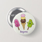 Cute grappige ijsjes cartoon trio ronde button 5,7 cm (Voorkant /achterkant)
