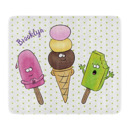 Cute grappige ijsjes cartoon trio snijplank (Voorkant)