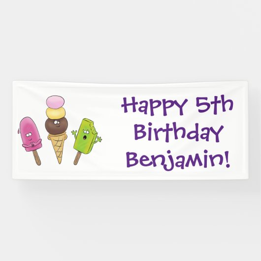 Cute grappige ijsjes cartoon trio spandoek (Horizontaal)