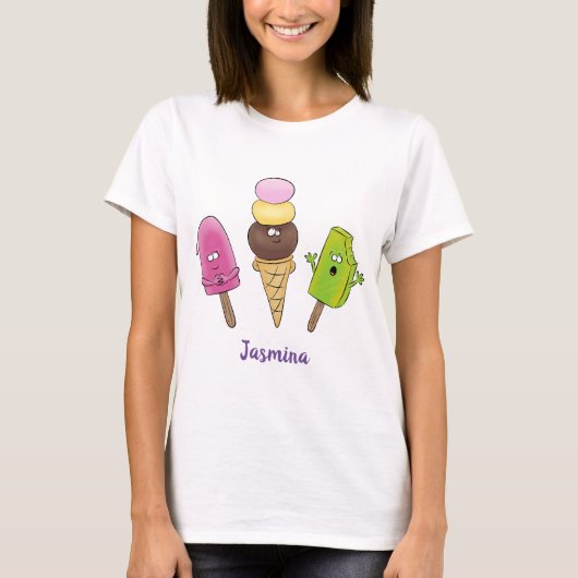 Cute grappige ijsjes cartoon trio t-shirt (Voorkant)