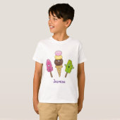 Cute grappige ijsjes cartoon trio t-shirt (Voorkant volledig)
