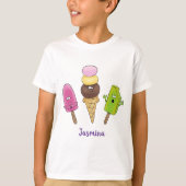 Cute grappige ijsjes cartoon trio t-shirt (Voorkant)