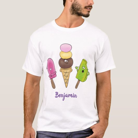 Cute grappige ijsjes cartoon trio t-shirt (Voorkant)