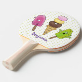 Cute grappige ijsjes cartoon trio tafeltennisbatje (Voorkant Gekanteld)