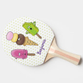 Cute grappige ijsjes cartoon trio tafeltennisbatje (Zijkant)