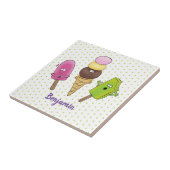Cute grappige ijsjes cartoon trio tegeltje (Zijkant)