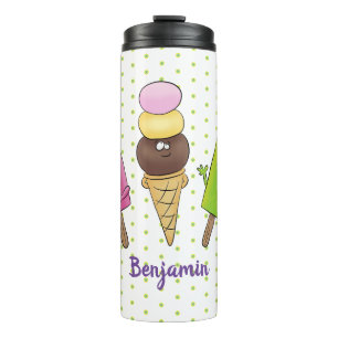 Cute grappige ijsjes cartoon trio thermosbeker