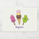 Cute grappige ijsjes cartoon trio voedselcontainer etiket (Enkel label)