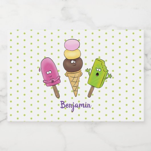 Cute grappige ijsjes cartoon trio voedselcontainer etiket (Enkel label)