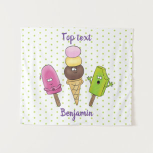 Cute grappige ijsjes cartoon trio wandkleed