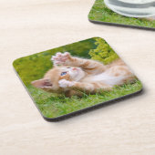 Cute grappige kattenkatjes die in een bloeiende tu bier onderzetter (Linkerzijde)