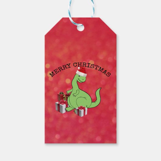 Cute grappige kerstkerstkerstdinosaurus cadeaulabel (Voorkant)
