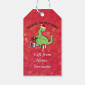 Cute grappige kerstkerstkerstdinosaurus cadeaulabel (Achterkant)
