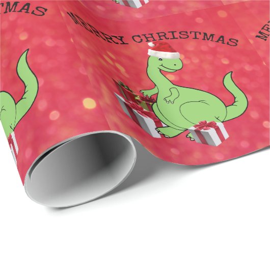 Cute grappige kerstkerstkerstdinosaurus cadeaupapier (Rol Hoek)