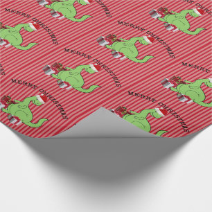 Cute grappige kerstkerstkerstdinosaurus cadeaupapier