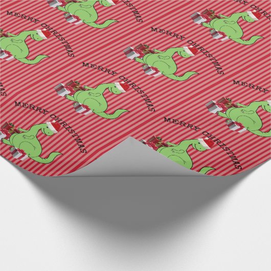 Cute grappige kerstkerstkerstdinosaurus cadeaupapier (Hoek)